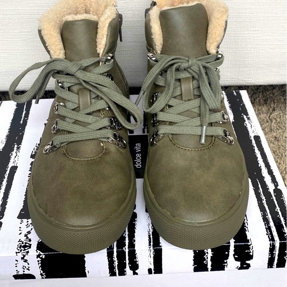 NEW DV DOLCE VITA SIZE 6.5 women’s ankle boots sherpa lined ANDY GREEN BOOTIES - Picture 2 of 5